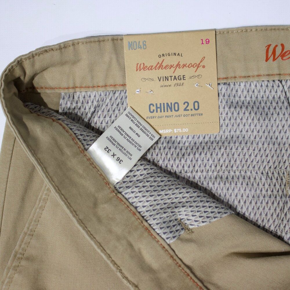NWT Weatherproof Vintage Chino 2.0 Slim Straight Stretch Pants Khaki Men 36x32 - Picture 8 of 15